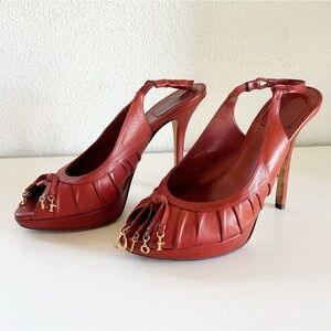 Dior Gipsy Vintage John Galliano Slingback D Charm Red Leather Heels Size EU 38